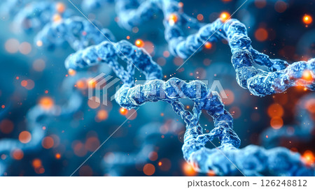 DNA molecule model close-up blue color background futuristic theme. DNA molecule model close-up blue color background futuristic theme. 126248812