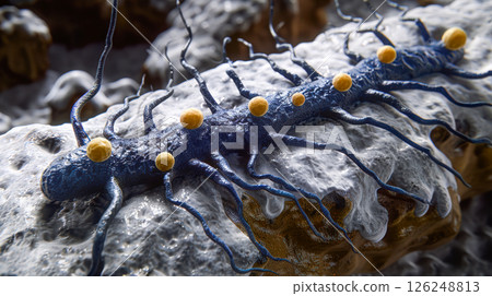 DNA molecule model close-up blue color background futuristic theme. 126248813