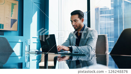 Laptop, office and business man typing finance model, investment analysis and actuary reading stats. Computer, data and serious employee for risk assessment, metrics and research online with report Laptop, office and business man typing finance model, investment analysis and actuary reading stats. Computer, data and serious employee for risk assessment, metrics and research online with report 126248876