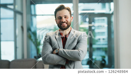 Businessman, portrait and fashion with confidence at office for corporate startup or development. Man, employee or smile with arms crossed in suit for career, job or business attire at workplace Businessman, portrait and fashion with confidence at office for corporate startup or development. Man, employee or smile with arms crossed in suit for career, job or business attire at workplace 126248984