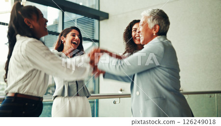 Celebration, collaboration and business women in huddle for team building, support and motivation. Unity, group and people for trust, solidarity and success with goals, targets and mission meeting Celebration, collaboration and business women in huddle for team building, support and motivation. Unity, group and people for trust, solidarity and success with goals, targets and mission meeting 126249018