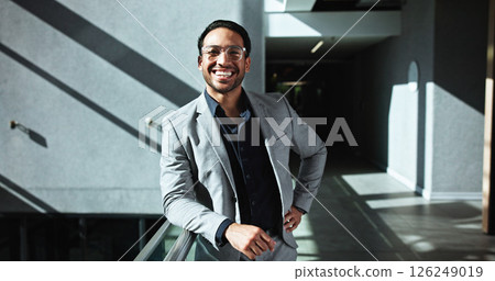 Glasses, portrait and business man in office for conference, keynote speaker and confidence. Capital venture, investor expo and happy with person in lobby of seminar for b2b and account advisor Glasses, portrait and business man in office for conference, keynote speaker and confidence. Capital venture, investor expo and happy with person in lobby of seminar for b2b and account advisor 126249019