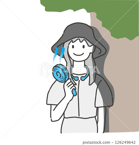 一名女子在樹蔭下用手持風扇乘涼 126249642