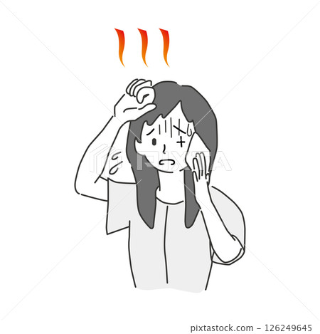 一名婦女因天氣炎熱而感到身體不適 126249645
