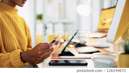 Office, hands and businesswoman with tablet for credit card, software payment and online shopping. Closeup, female person and creative manager with debit for seo platform, app purchase and ecommerce Office, hands and businesswoman with tablet for credit card, software payment and online shopping. Closeup, female person and creative manager with debit for seo platform, app purchase and ecommerce 126249672