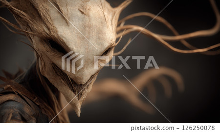 A hyper-realistic 3D render of Fiddlesticks, The Ancient Fear, emerging from the shadows with chilling precision. Generative AI	 A hyper-realistic 3D render of Fiddlesticks, The Ancient Fear, emerging from the shadows with chilling precision. Generative AI	 126250078