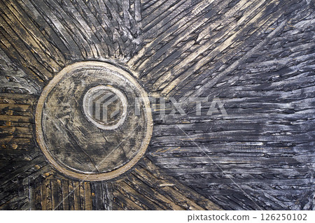 Abstract textured art featuring circular motif with radiating lines in earthy Abstract textured art featuring circular motif with radiating lines in earthy 126250102