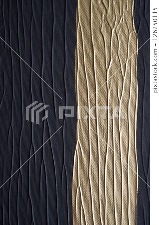 Textured abstract painting with black and gold vertical lines and grooves 126250115