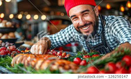 happy parents and children, friends celebrate Christmas and New Year 126250147