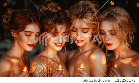 happy parents and children, friends celebrate Christmas and New Year 126250175