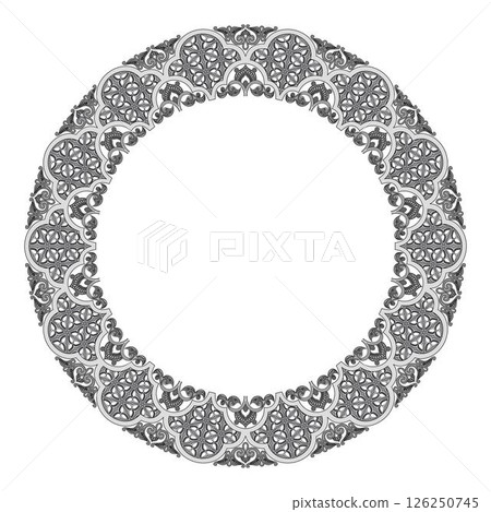 Islamic round floral frame, ornament in oriental style. 126250745