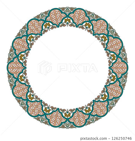 Islamic round floral frame, ornament in oriental style. 126250746