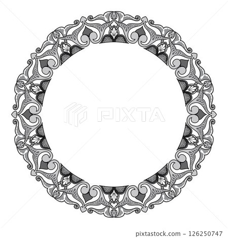 Islamic round floral frame, ornament in oriental style. 126250747