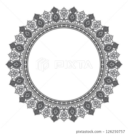 Islamic round floral frame, ornament in oriental style. 126250757