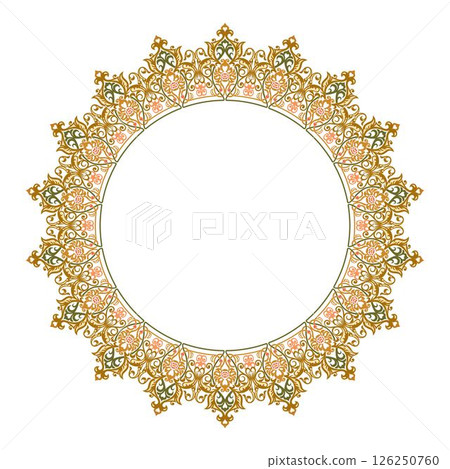Islamic round floral frame, ornament in oriental style. Islamic round floral frame, ornament in oriental style. 126250760