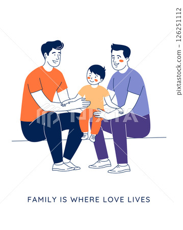 Two gay dads with their child. A loving LGBT family celebrates Fathers Day and Pride Month Two gay dads with their child. A loving LGBT family celebrates Fathers Day and Pride Month 126251112
