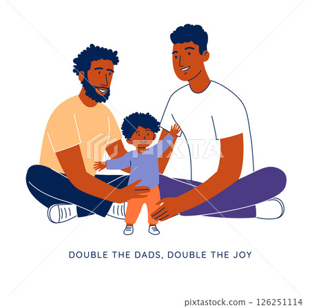 LGBT Family with Two Dads and Child, Happy Gay Parents with Toddler. 126251114