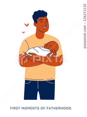 Young Father Cuddling Baby, Tender Family Moment in Minimal Vector Style Young Father Cuddling Baby, Tender Family Moment in Minimal Vector Style 126251130