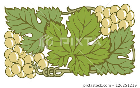 Grape vine or grape branch decorative elements, vector set. Isolated hanging grape twigs with green and purple berries. Framing or decor for banner design Grape vine or grape branch decorative elements, vector set. Isolated hanging grape twigs with green and purple berries. Framing or decor for banner design 126251219