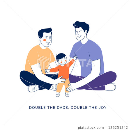 Two gay dads with their child. A loving LGBT family celebrates Fathers Day and Pride Month 126251242