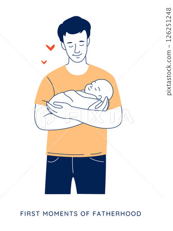 Young Father Cuddling Baby, Tender Family Moment in Minimal Vector Style Young Father Cuddling Baby, Tender Family Moment in Minimal Vector Style 126251248