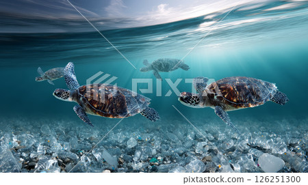 Plastic pollution in the ocean is an environmental problem. Turtles may eat plastic bags, mistaking them for jellyfish. A global problem, a threat to ocean wildlife and calling for urgent action to 126251300