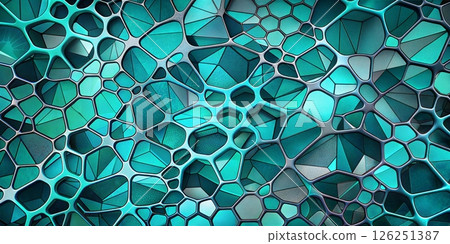 A captivating mosaic of teal and white geometric shapes creating an illusion of depth and dimension in a visually stunning abstract composition 126251387