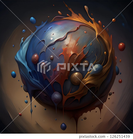 A mesmerizing abstract painting with swirling blue and orange hues creating a dynamic and captivating visual experience 126251439