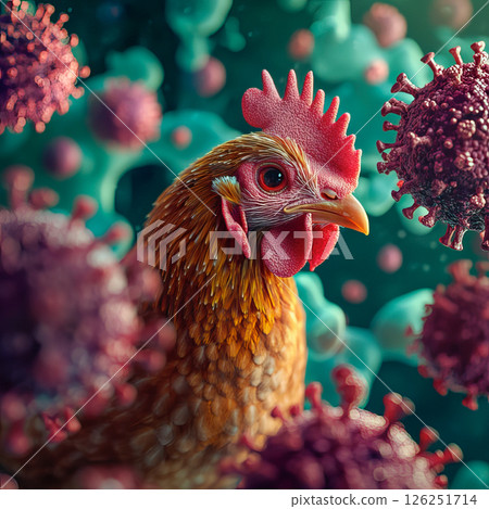 Chicken and virus. Bird flu epidemic concept 126251714