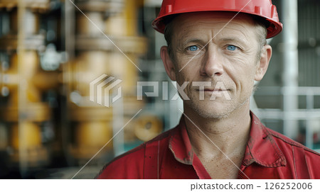 portrait of a smiling man in work clothes and a hard hat. He is a lumberjack portrait of a smiling man in work clothes and a hard hat. He is a lumberjack 126252006
