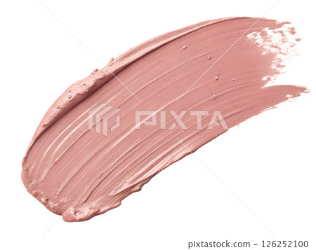 Soft dusty pink paint stroke isolated with transparency, matte textured brush dab in muted rose tone 126252100