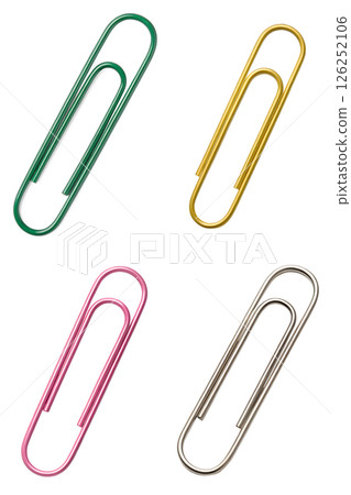 Multicolored paper clips, office supplies on transparent background 126252106