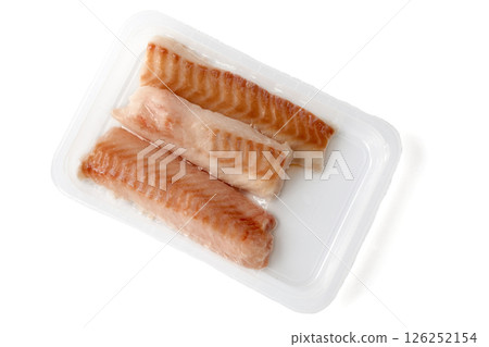quick shock frozen cod fillet in vacuum packaging isolated on white background 126252154