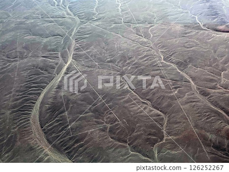 Nazca lines geoglyph Monkey in Nasca desert plateau Peru, aerial view 126252267