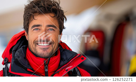 Cheerful attractive man looking at camera with toothy smile. Cheerful attractive man looking at camera with toothy smile. 126252271