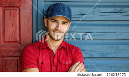 Cheerful attractive man looking at camera with toothy smile. Cheerful attractive man looking at camera with toothy smile. 126252273