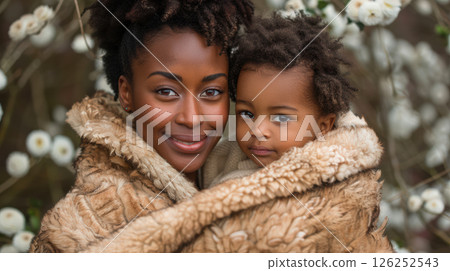 happy young beautiful woman mother with a small child in her arms hugging 126252543