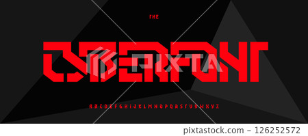 Cyber Angular Font, Modular Geometric Alphabet evokes Robotic Digital Architecture and Gaming or Sports UI. Ideal for Game Logo and Headline. Vector Typeset 126252572