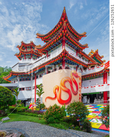 Thean Hou Temple architecture with snake mural and red lanterns, Kuala Lumpur, Malaysia 126252651