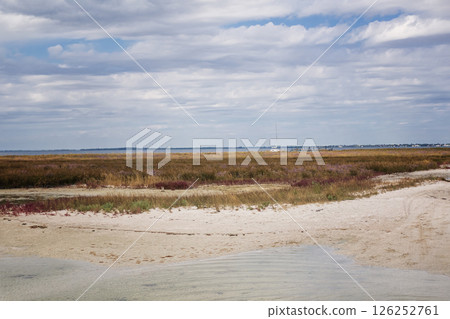 picturesque summer landscape. beach with white sand, blue sea and rich sky picturesque summer landscape. beach with white sand, blue sea and rich sky 126252761