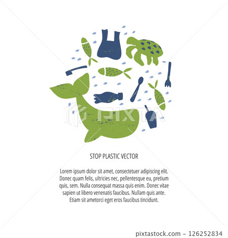 Stop using plastic flat vector banner template 126252834