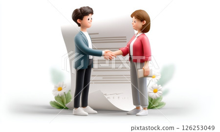 Two people shaking hands over a piece of paper Two people shaking hands over a piece of paper 126253049