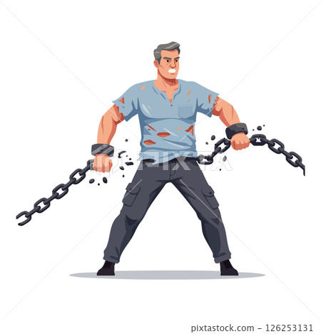 Man Breaking Chains with Strength and Determination Vector Illustration 126253131