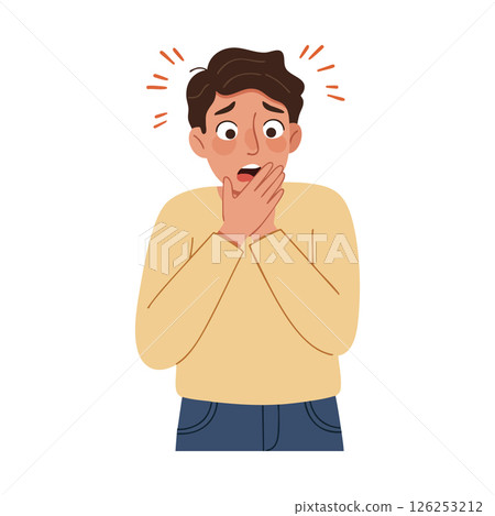 Young man with shocked expression surprised and worried vector illustration Young man with shocked expression surprised and worried vector illustration 126253212