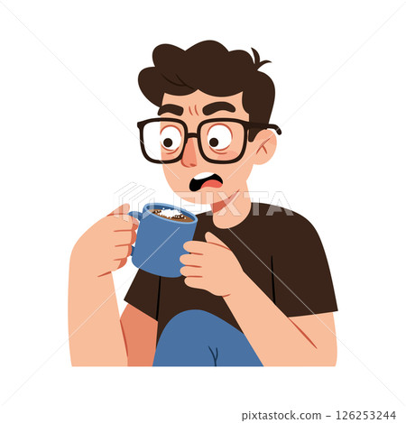 Young man drinking coffee with surprised expression vector illustration Young man drinking coffee with surprised expression vector illustration 126253244