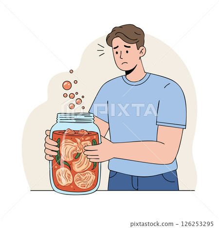 Man Holding Large Jar of Pickled Vegetables Illustration in Casual Clothes 126253295
