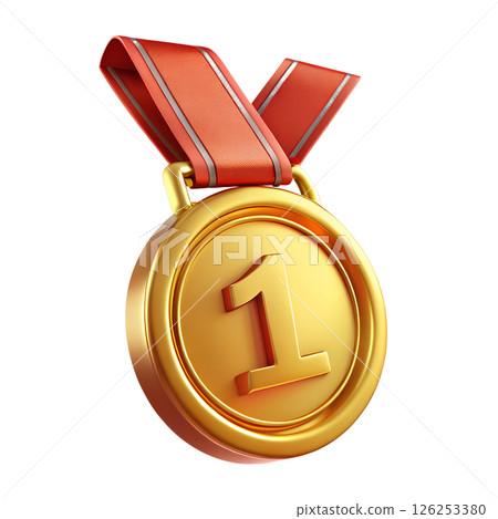 Shiny gold medal with number 1, isolated on transparent background. Award, victory, or competition symbol. Perfect for sports, achievements, or branding Shiny gold medal with number 1, isolated on transparent background. Award, victory, or competition symbol. Perfect for sports, achievements, or branding 126253380