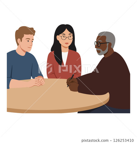 Diverse people discussing and collaborating at round table in casual setting vector illustration 126253410