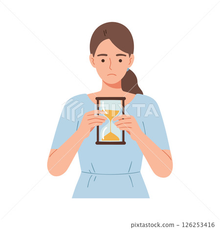 Woman Holding Hourglass Symbolizing Time Management and Waiting Concept Illustration 126253416
