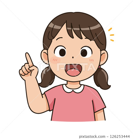 Young girl pointing finger and smiling in pink shirt vector illustration 126253444
